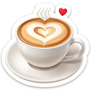 cappuccino coffee in white cup with heart latte art and foam sticker
