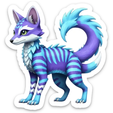 zig-zag-patterned striking indigo-violet-blue-cyan-gradiented with dark undertones, white underside, thunderous stormy edgy badass realistic Vernid-Sergal-Genet-Trico-species by LiLaiRa, full body sticker