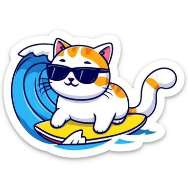 cat with sunglasses surfing a wave sticker