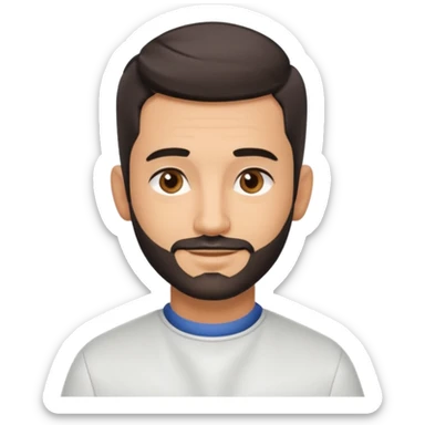 Apple-style 3D emoji of a male barber, dark graying straight hair styled forward in a crop haircut, light stubble beard, warm olive skin, brown eyes, friendly confident smile, slightly raised eyebrows, calm welcoming expression, soft studio lighting, clean background, high quality vector-like render sticker