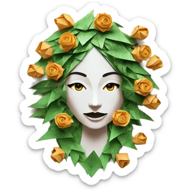 Hemp 420 lady face made of 420 origami newspaper roses hemp leaves lantern fairy lights burning paper and hemp leaves in hair  sticker