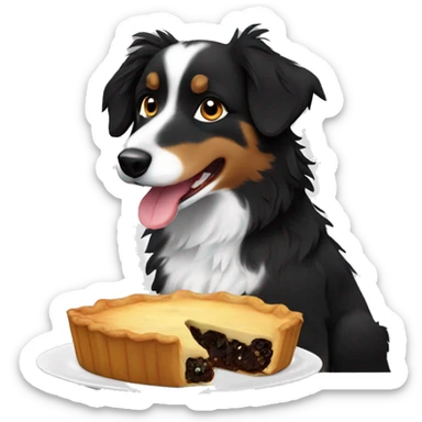 Small black australian shepherd dog eating pie  sticker