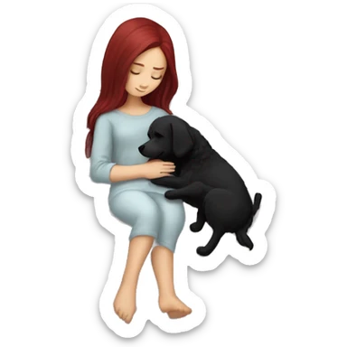 Dark red hair girl sleep with her maltese black dog sticker