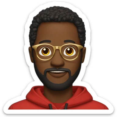 black man with beard, red hoodie, and gold framed glasses sticker