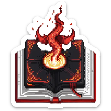 red cursed book with a glowing spell effect swirling around it sticker