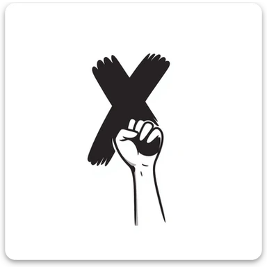 hand holding an X with a shadow effect sticker