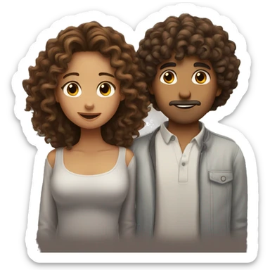 curly hair guy kissing brown hair straight hair girl sticker