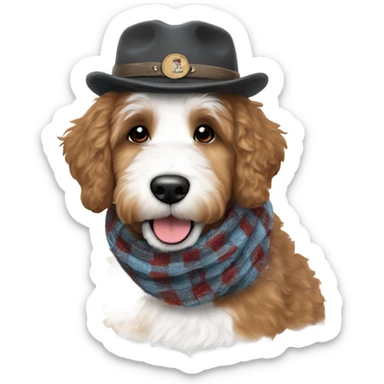 Bernedoodle with knoxville smokies hat and scarf sticker