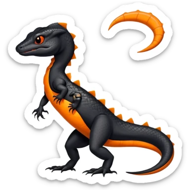 A black Salandit-newt-hybrid-Fakémon-creature with orange belly sticker