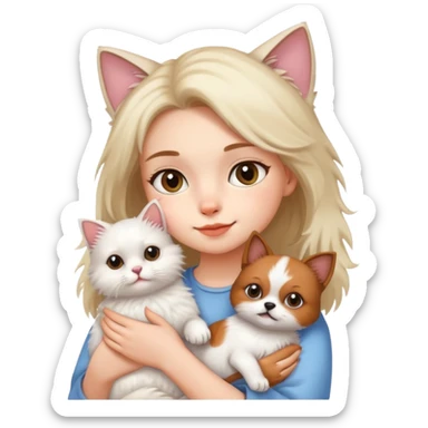 Girl holding a cat and a dog sticker