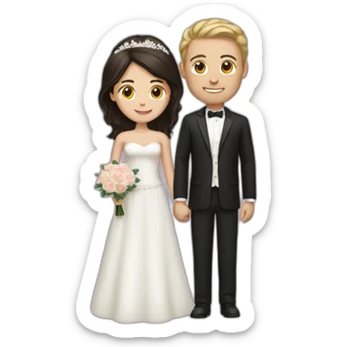 Woman with dark brown hair and man with blonde hair getting married sticker