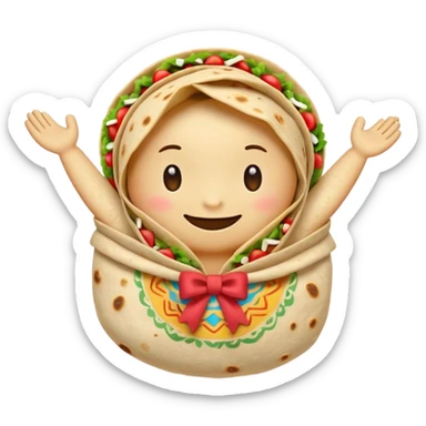 A burrito with arms bow on top sticker