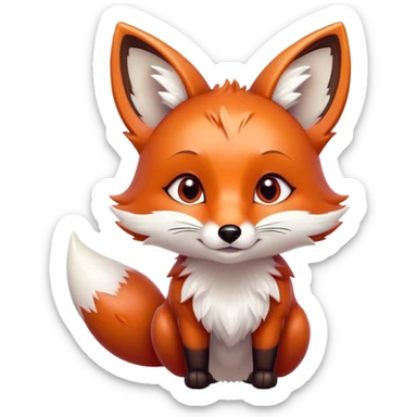 Cinematic Cute Fox Portrait Emoji, Head tilted playfully and inquisitively, featuring a glossy red Fur with delicate white accents and perky ears, round, sparkling amber eyes filled with mischievous curiosity, Simplified yet irresistibly adorable features, highly detailed, glowing with a warm, friendly glow, high shine, affectionate and lively, stylized with a touch of woodland whimsy, bright and endearing, soft glowing outline, capturing the essence of a mischievous yet loving fox, so playful it feels like it could dart out of the screen and into your arms! sticker