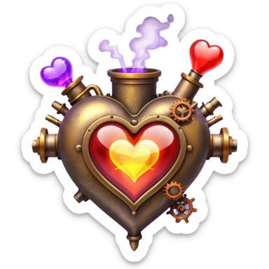 steampunk heart with magic red, violet, orange and yellow potions flying  sticker