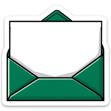 Elegant stylized Maya-inspired message envelope, refined geometric lines, sophisticated minimalist design, dark green on white sticker