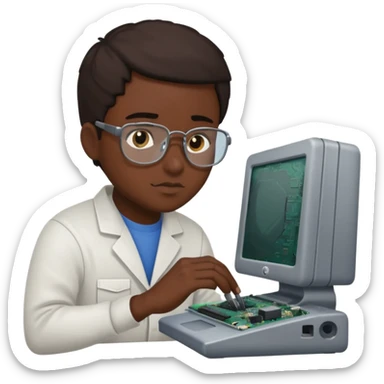 computer technician fixing damage computer sticker