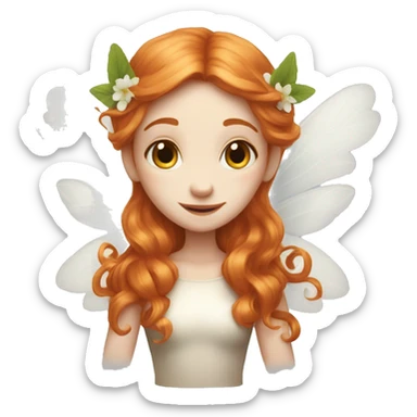 a white skin fairy, long ginger hair and wings sticker