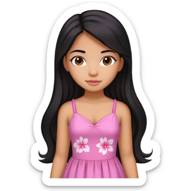 Hawaiian girl with black hair with pink highlights in hair with long hair with a sugar pink dress sticker