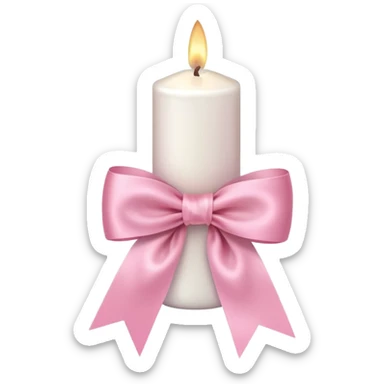 white candle with pink pastel ribbon sticker