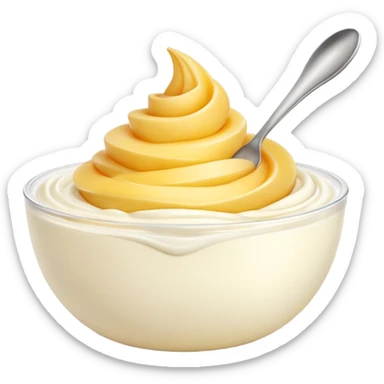 fromage blanc, thick creamy white, dollop or swirl, soft glossy, gentle peaks, optional simple container, smooth dense texture, no toppings, spoon, fruit, or faces, clean 3D, soft shadows, transparent background, emoji scale sticker