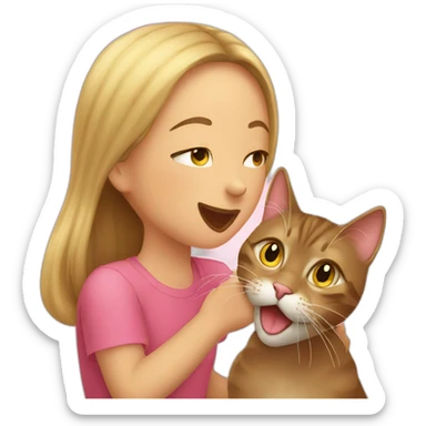 the cat licking a girl's cheek  sticker