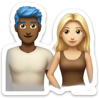 Un couple avec le garçon châtain au yeux bleus et la fille blonde au yeux marrons  sticker