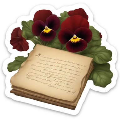 A handwritten letter with deep red pansies and a flickering ornate candle sticker