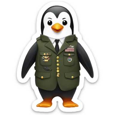 A penguin with an military suit sticker