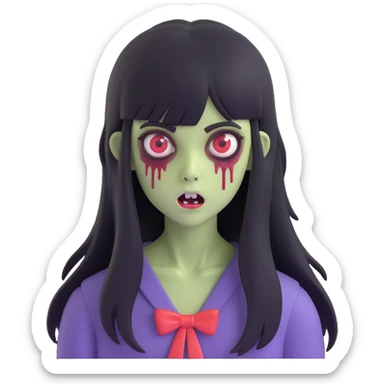 girl zombie with black long hair and bangs sticker