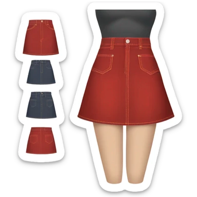 Realistic A-line high waisted red denim skirt, isolated sticker