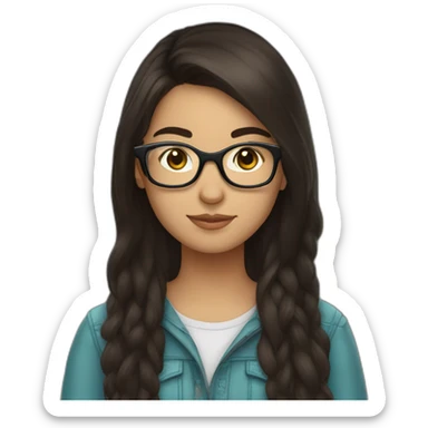 Uzbek teenager, dark brown a bit shiny hair with view glasses sticker