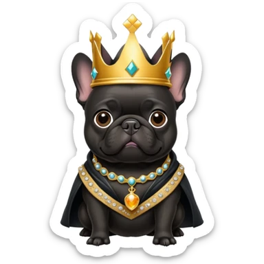 Black frenchie wearing a king’s crown  sticker