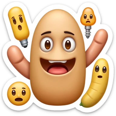 I want the main person to be an emoji with a bunch of phallic-like objects surrounding them, and their face should show fear of them sticker