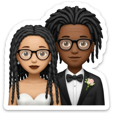 black couple light skin black man with fade black locs, dark skin woman with glasses with black locs wedding sticker
