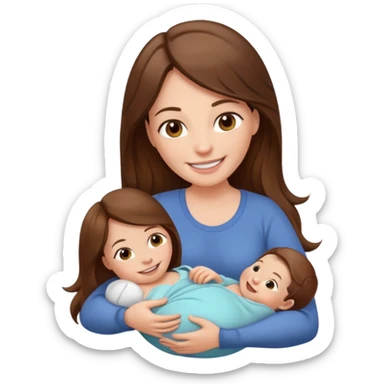 Mom with long brown hair give a birth smiling sticker