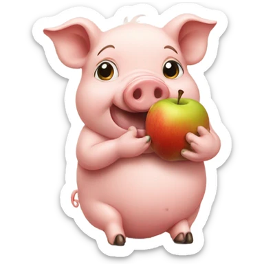 Pig eating apple sticker