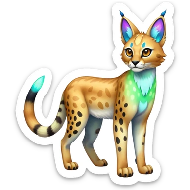 An iridescent transparent luminescent colorful fantasy-lynx-caracal-serval-fakemon-creature-hybrid sticker