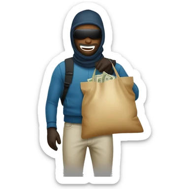 man wearing ski mask carrying bag of cash sticker