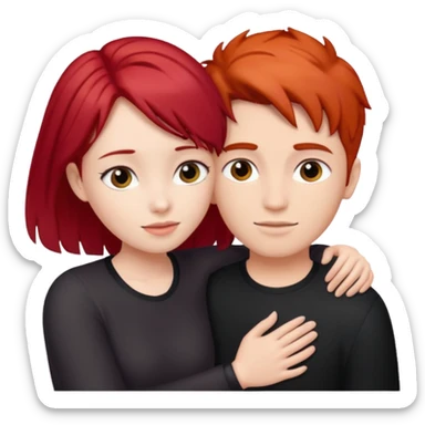 Red haired girl with black hair boy romance sticker
