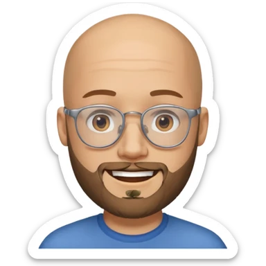 Quiero un emoji de un hombre pelado, con lentes y barba, pero que se vea joven sticker