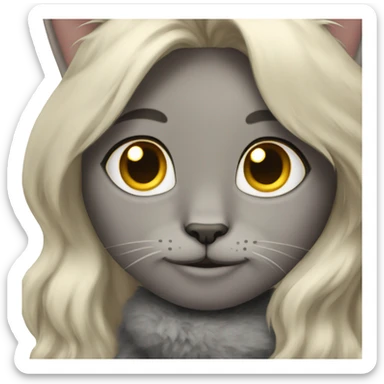 Gray fluffy cat with blonde girl  sticker