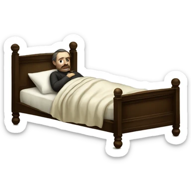 A sick man on a bed in 1870 sticker