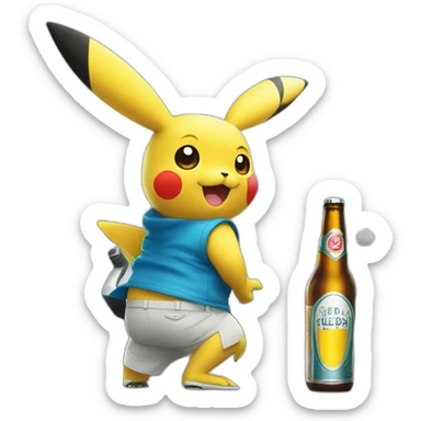 Pikachu qui joue au golf avec une bière à la main sticker
