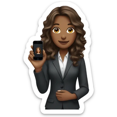 business woman with long wavy brown hair on the iphone sticker