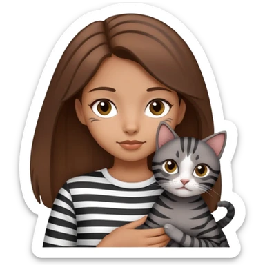 tan brown hair girl holding two black and grey striped cats sticker