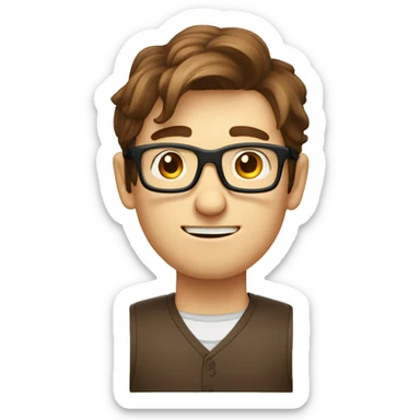 a cartoony cuboid looking nerd guy with brown hair and round glasses sticker