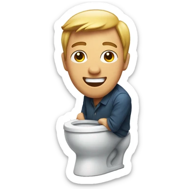 Man smiling while popping out of a toilet sticker