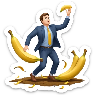 JD Vance falling backwards with one foot slipping on a single banana peel on the ground sticker