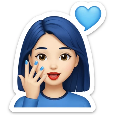 A human girl with blue black hair blowing kisses sticker