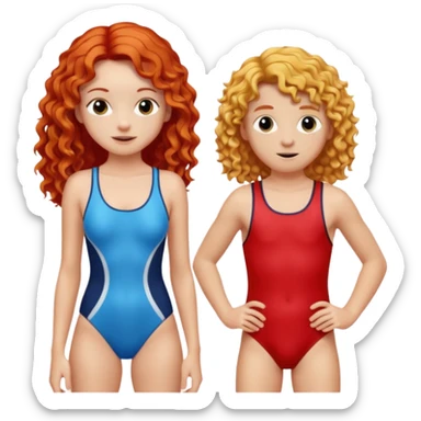 Long Straight Red hair Girl and curly blonde boy in swimsuit sticker